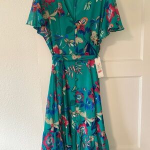 Floral Emerald Green Casual Midi Dress
